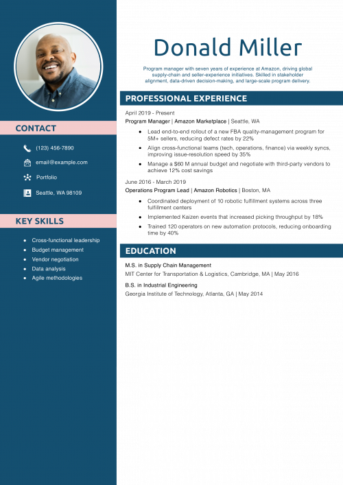 Amazon Program Manager Resume Example