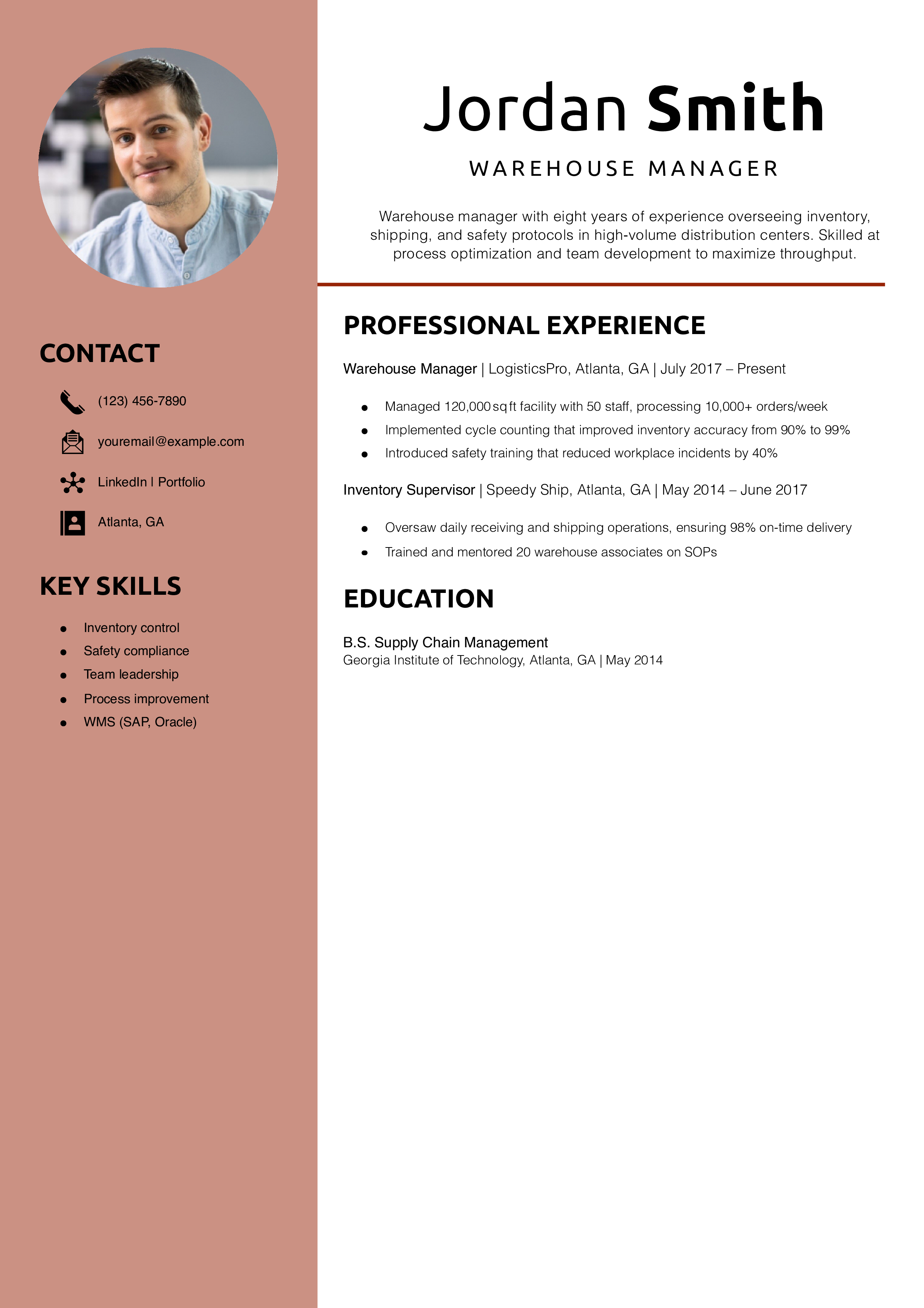 Warehouse Manager Resume Example