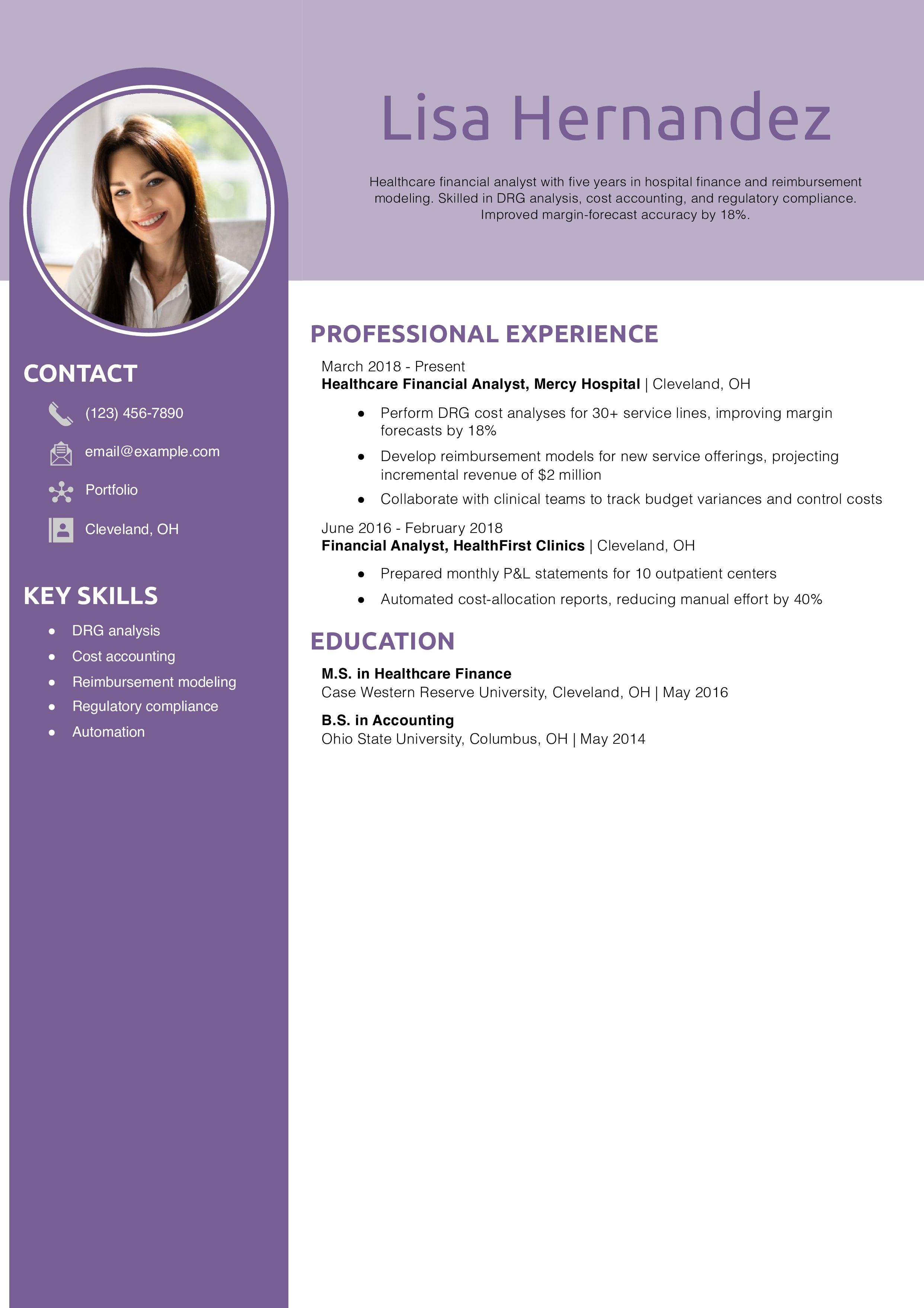 Healthcare Financial Analyst Resume Example