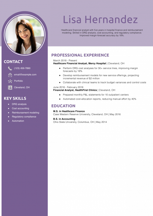 Healthcare Financial Analyst Resume Example