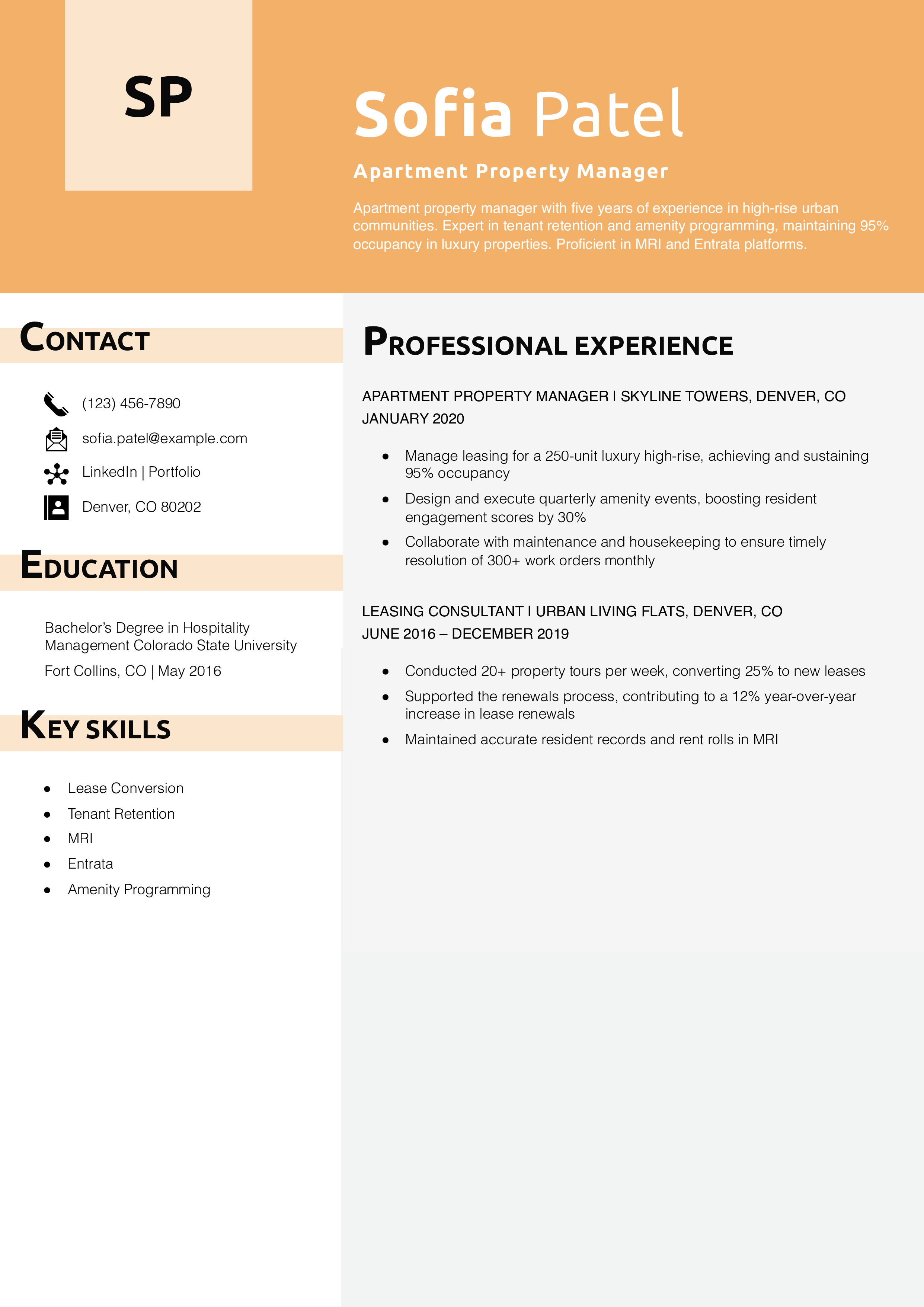 Apartment Property Manager Resume Example