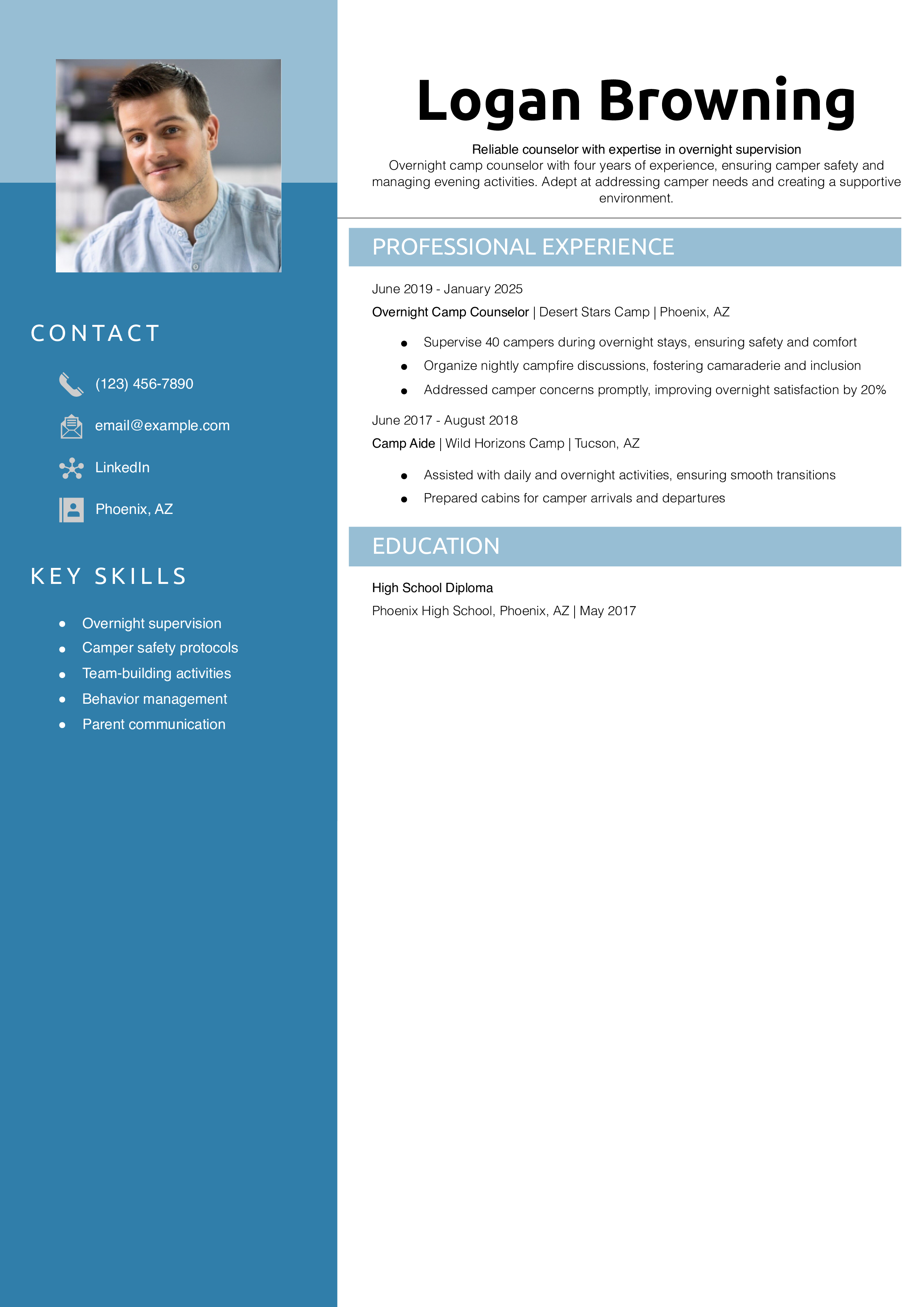 Overnight Camp Counselor Resume