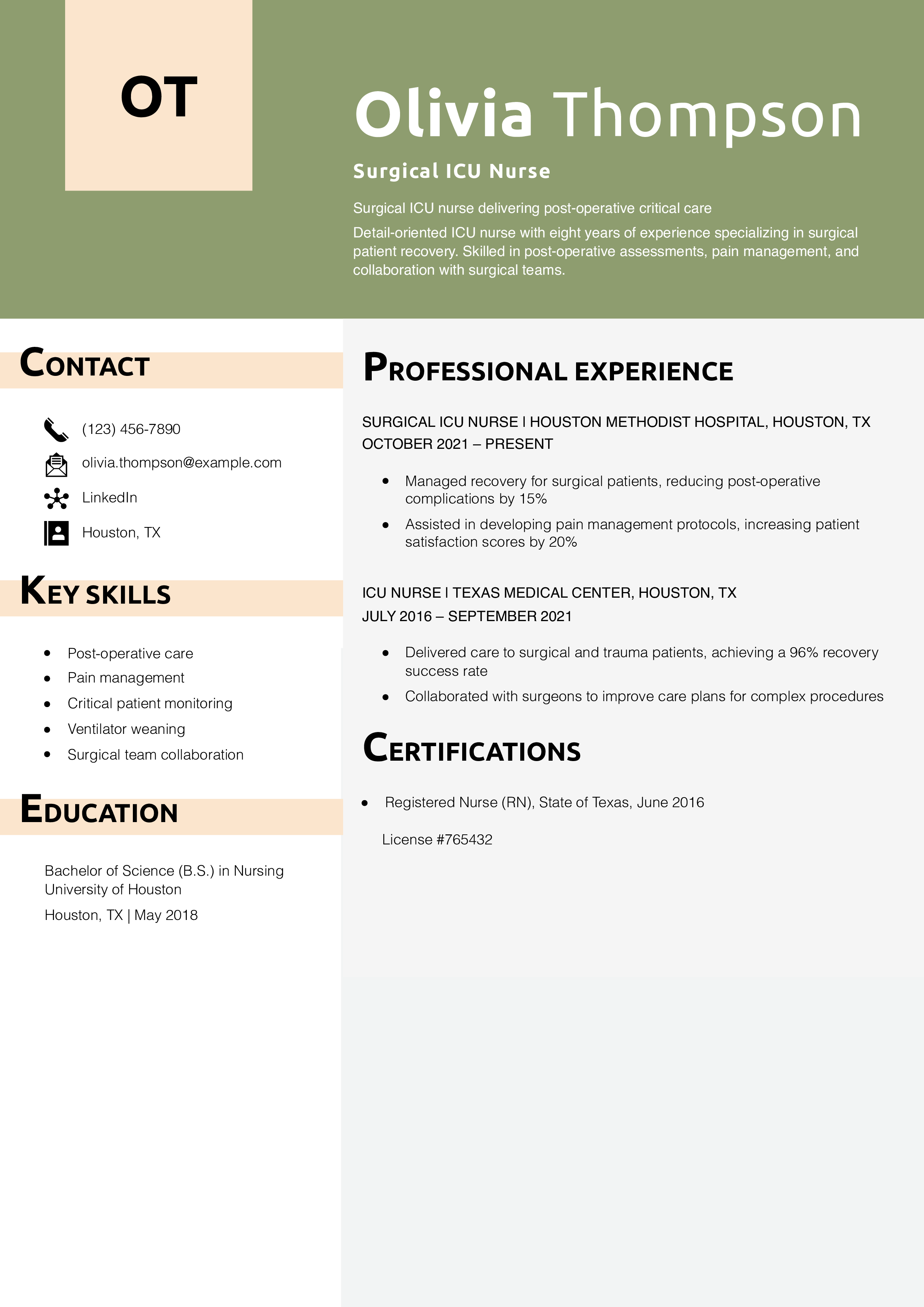 Surgical ICU Nurse Resume