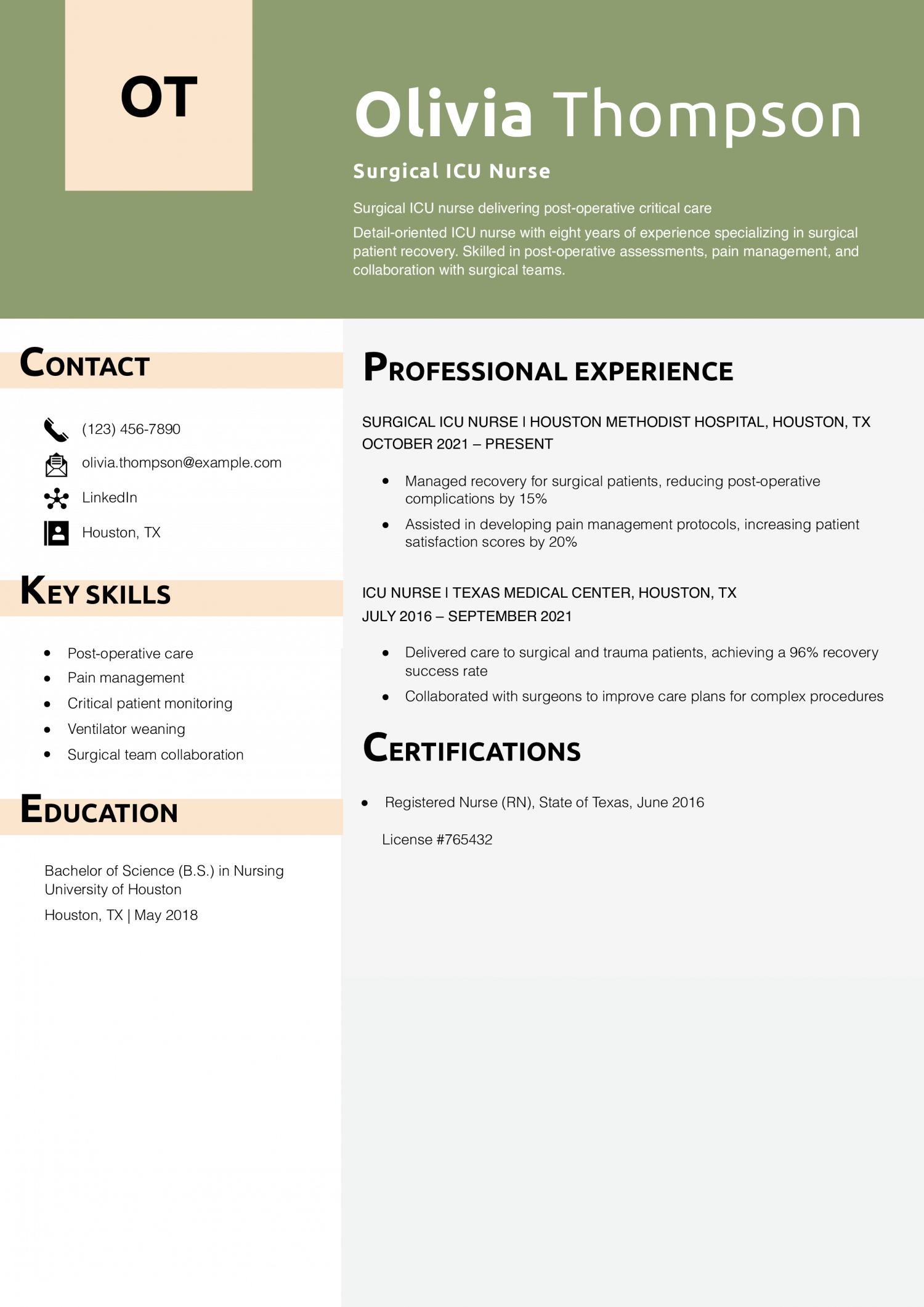 Surgical ICU Nurse Resume