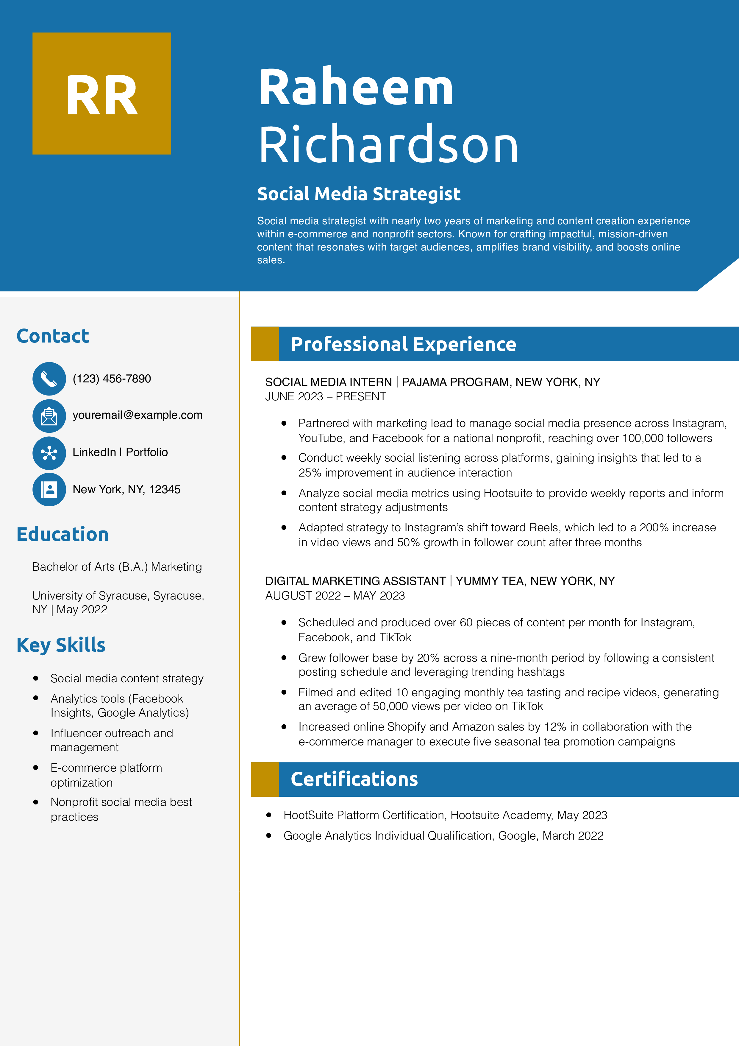 Social Media Strategist Resume Example