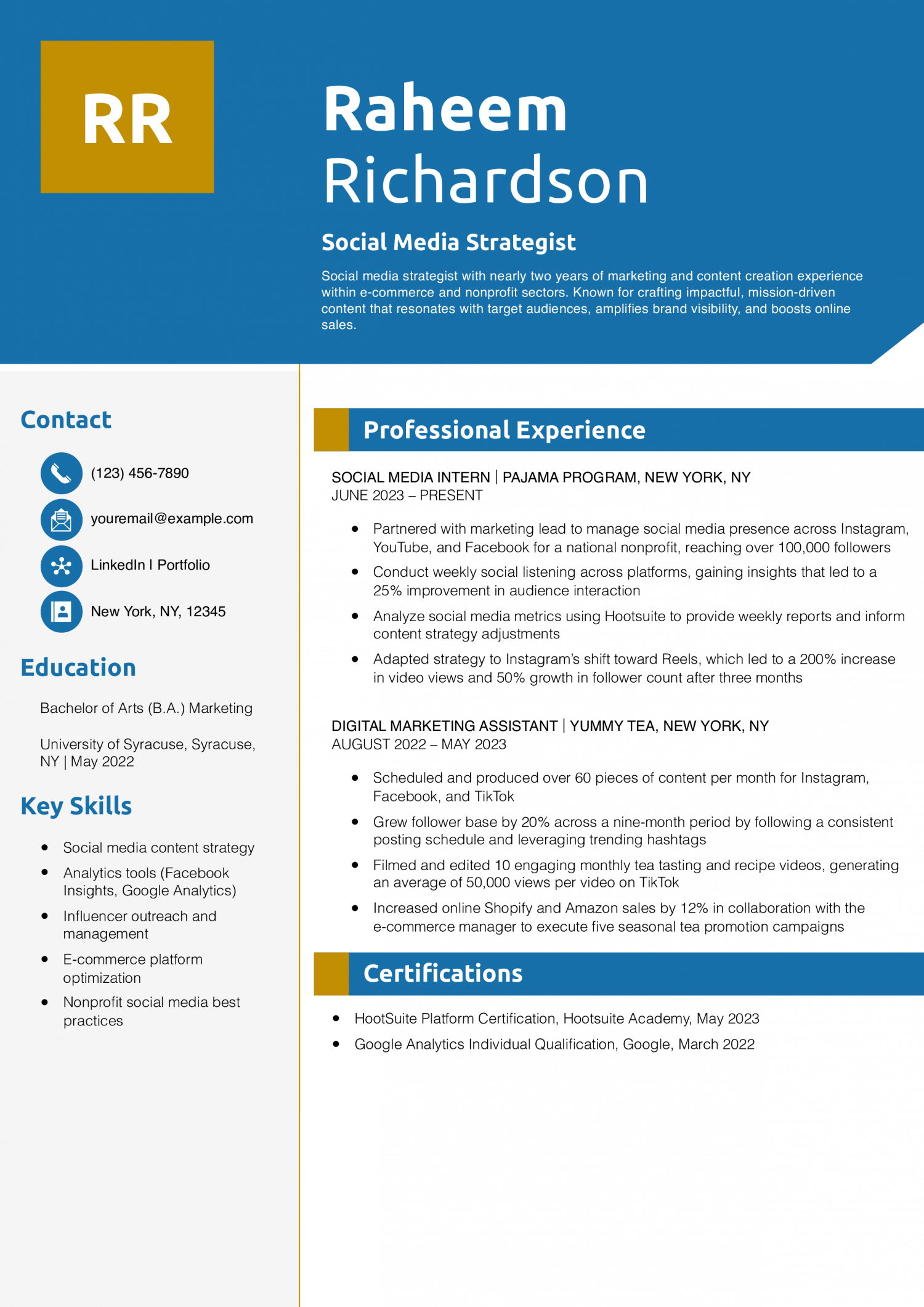 Social Media Strategist Resume Example