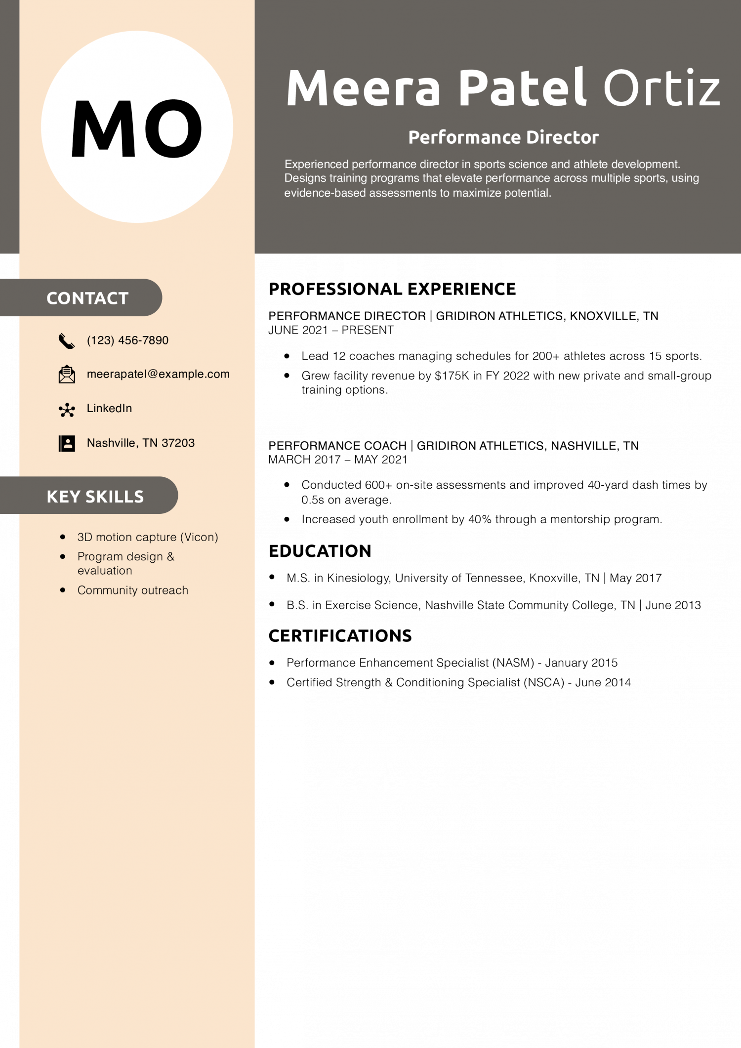 Performance Director Resume Example