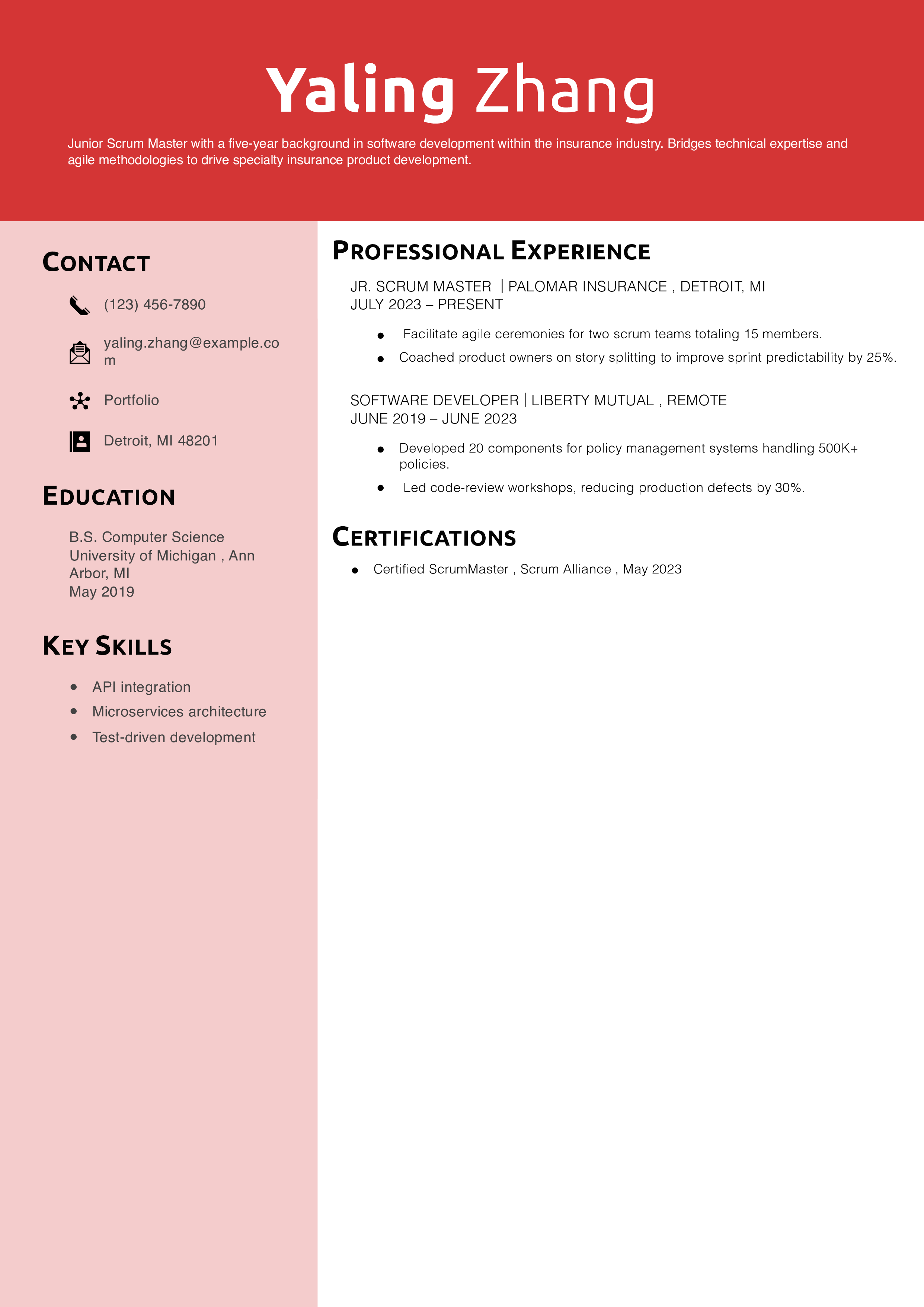 Junior Scrum Master Resume Example