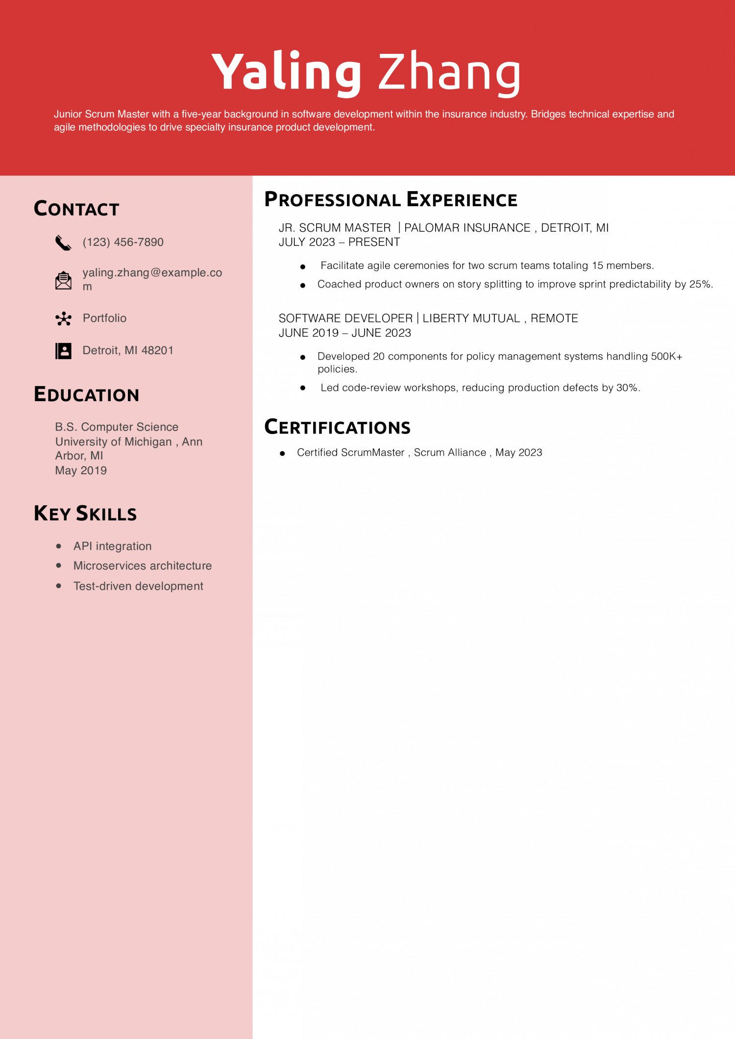 Junior Scrum Master Resume Example