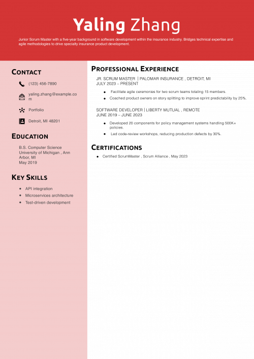 Junior Scrum Master Resume Example 