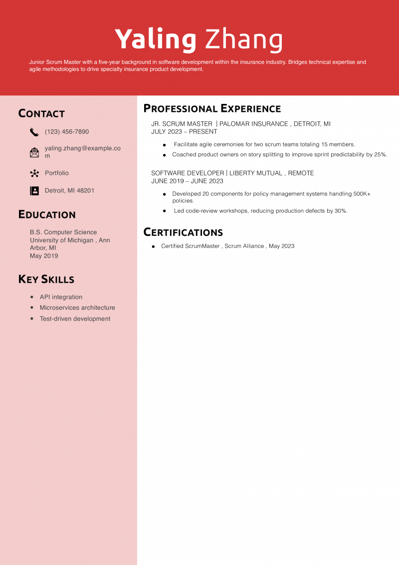 Junior Scrum Master Resume Example 