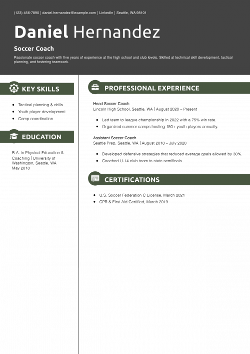 Soccer Coach Resume Example