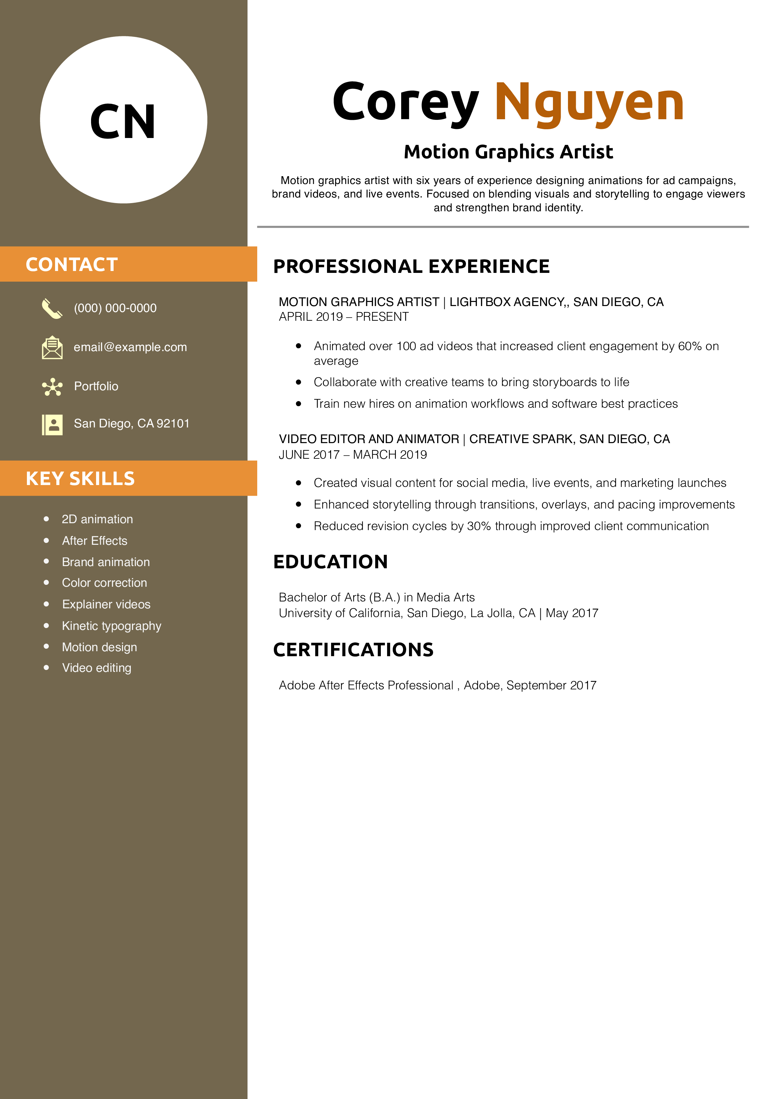 Motion Graphics Artist Resume Example
