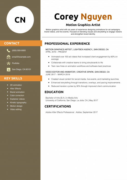 Motion Graphics Artist Resume Example