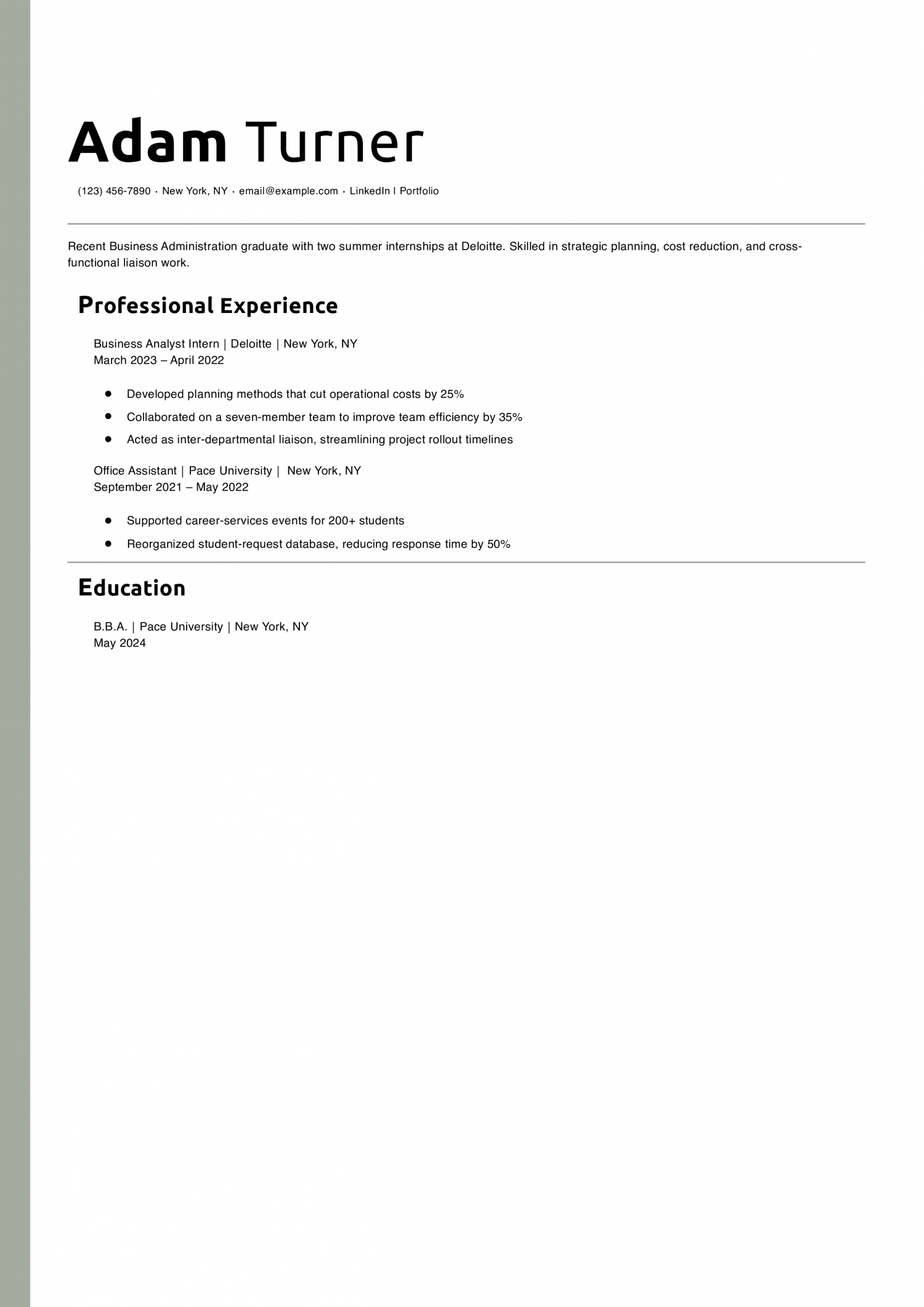 Business Analyst Internship Resume Example