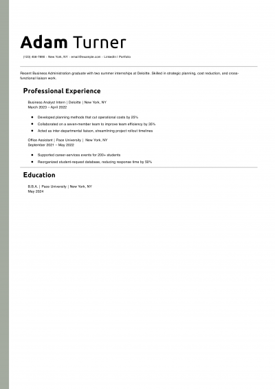 Business Analyst Internship Resume Example
