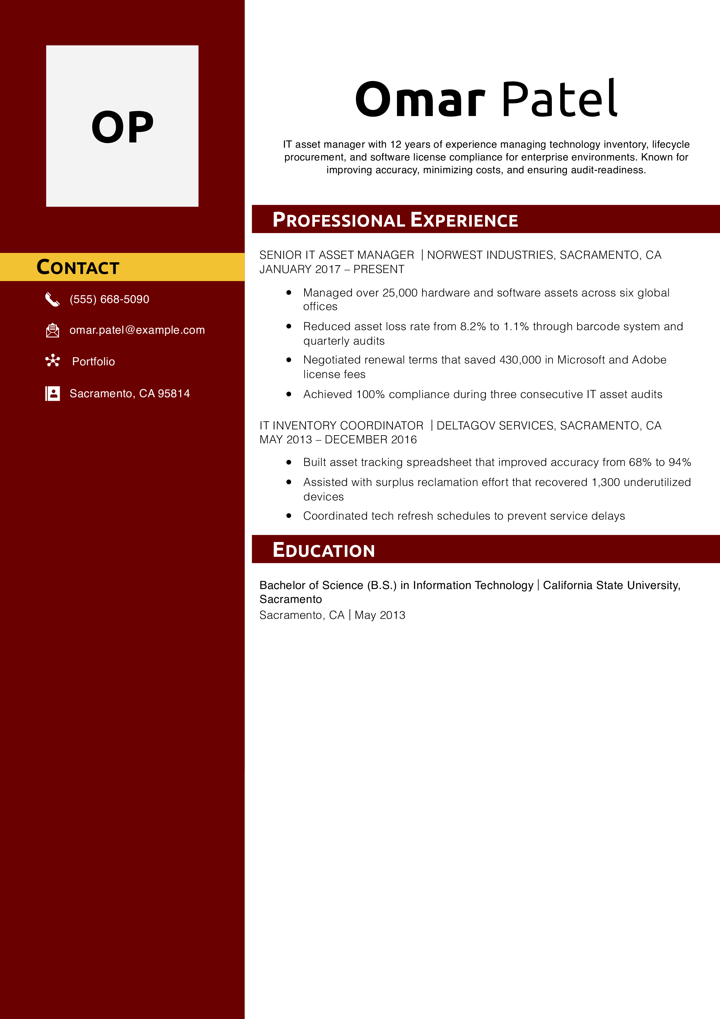 IT Asset Manager Resume Example