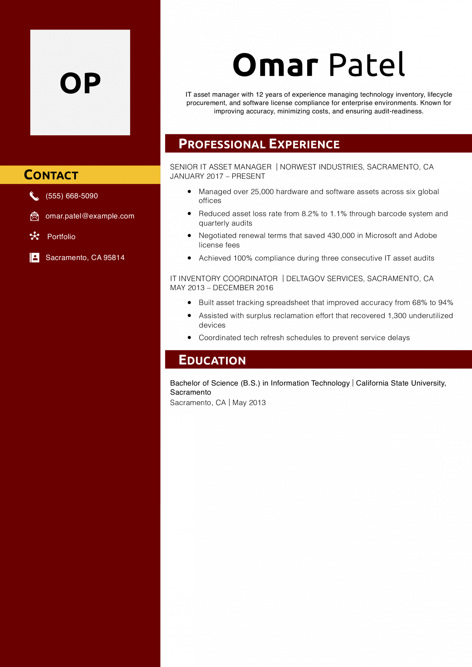 IT Asset Manager Resume Example