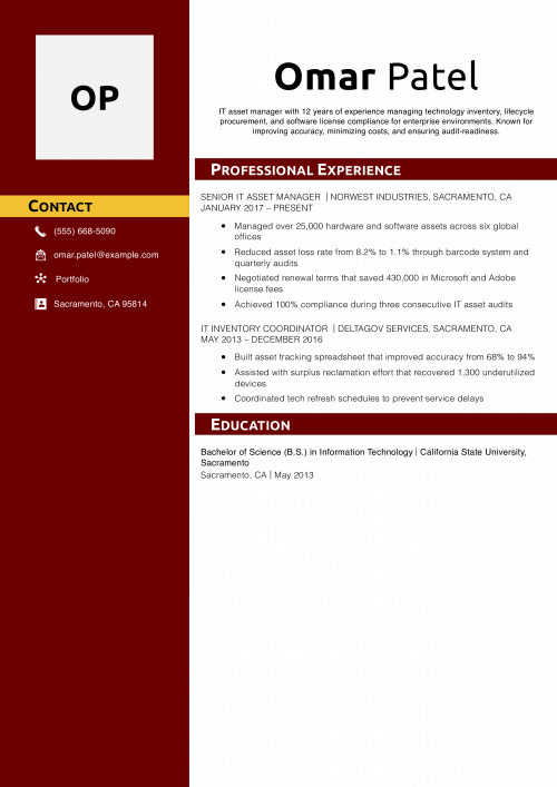 IT Asset Manager Resume Example