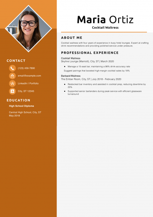 Cocktail Waitress Resume Example