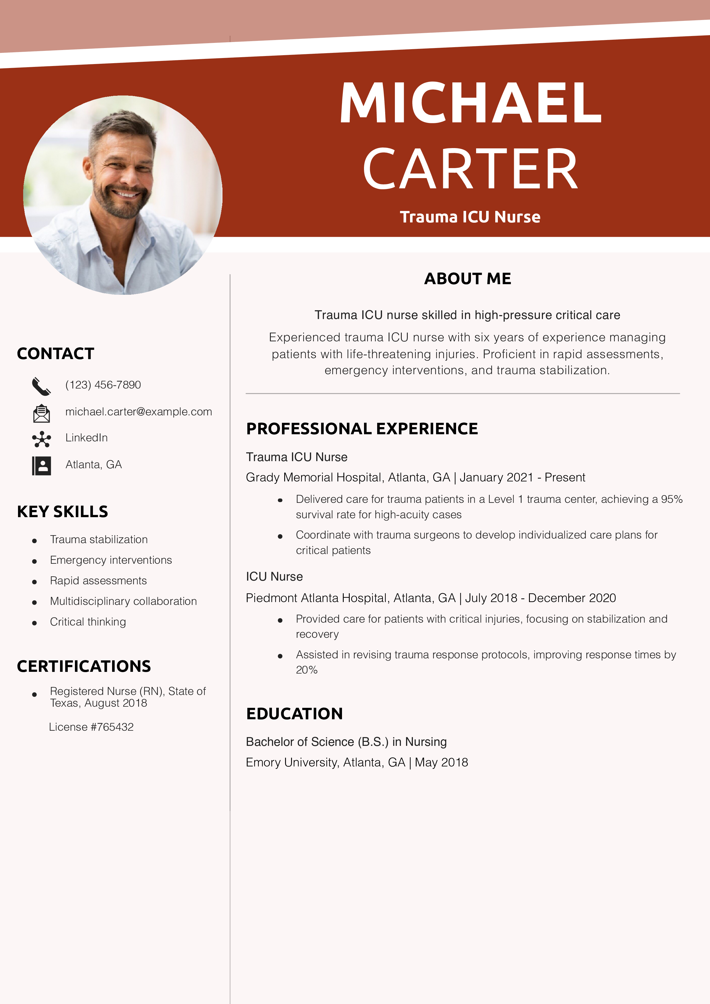 Trauma ICU Nurse Resume