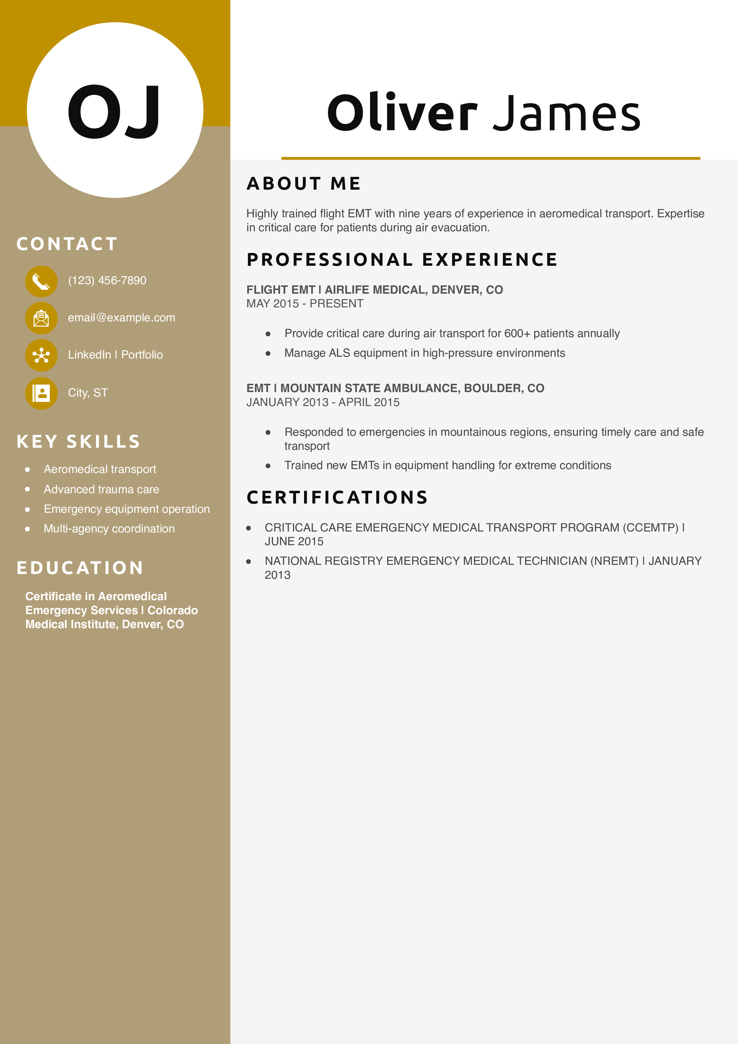Flight EMT Resume Example