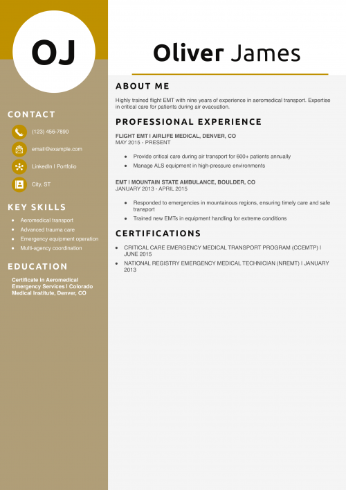 Flight EMT Resume Example