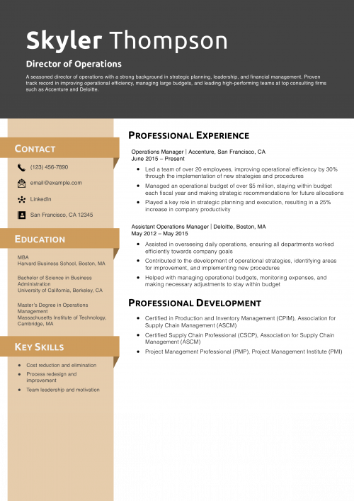 Director of Operation Resume Examples