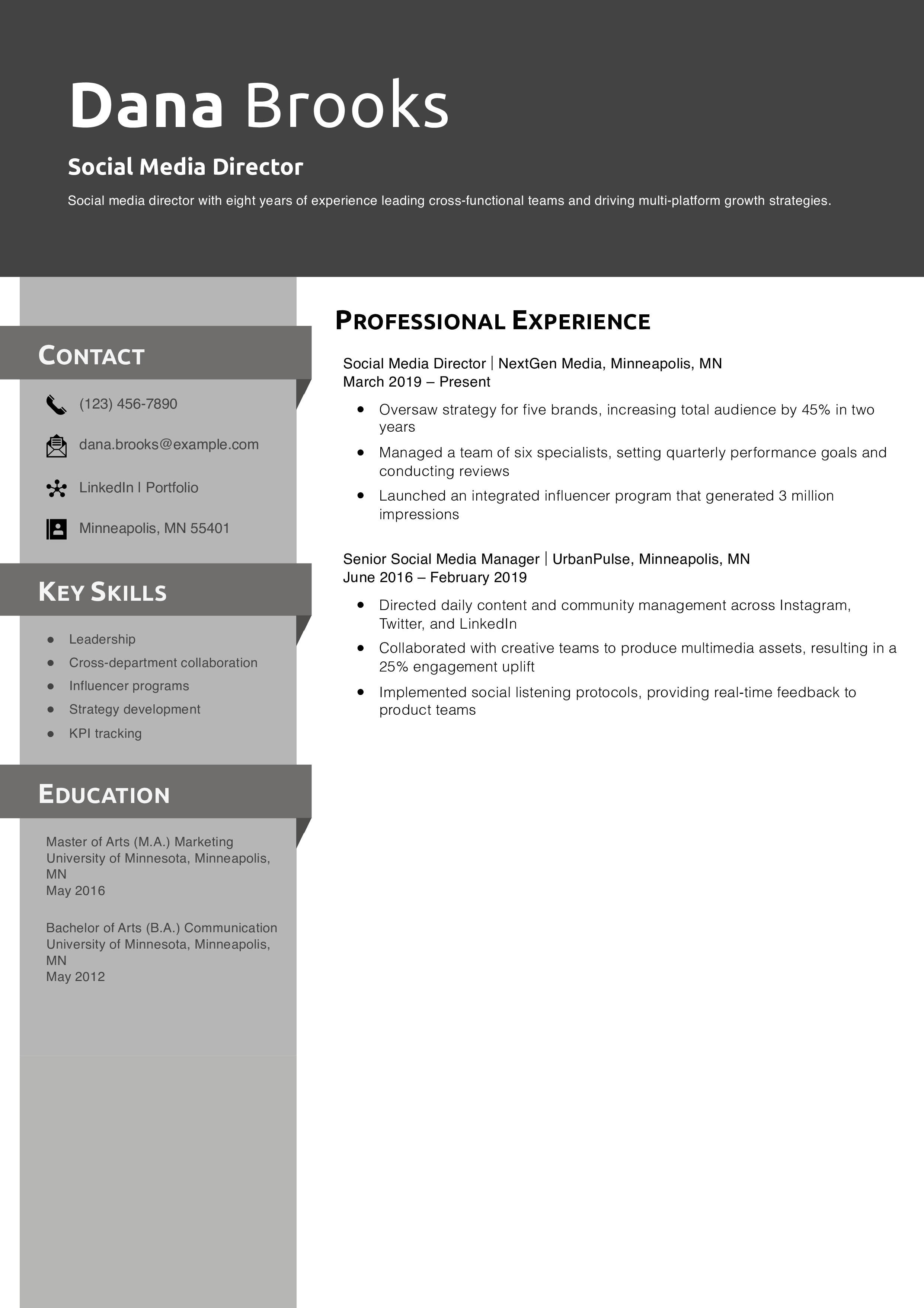 Social Media Director Resume Example