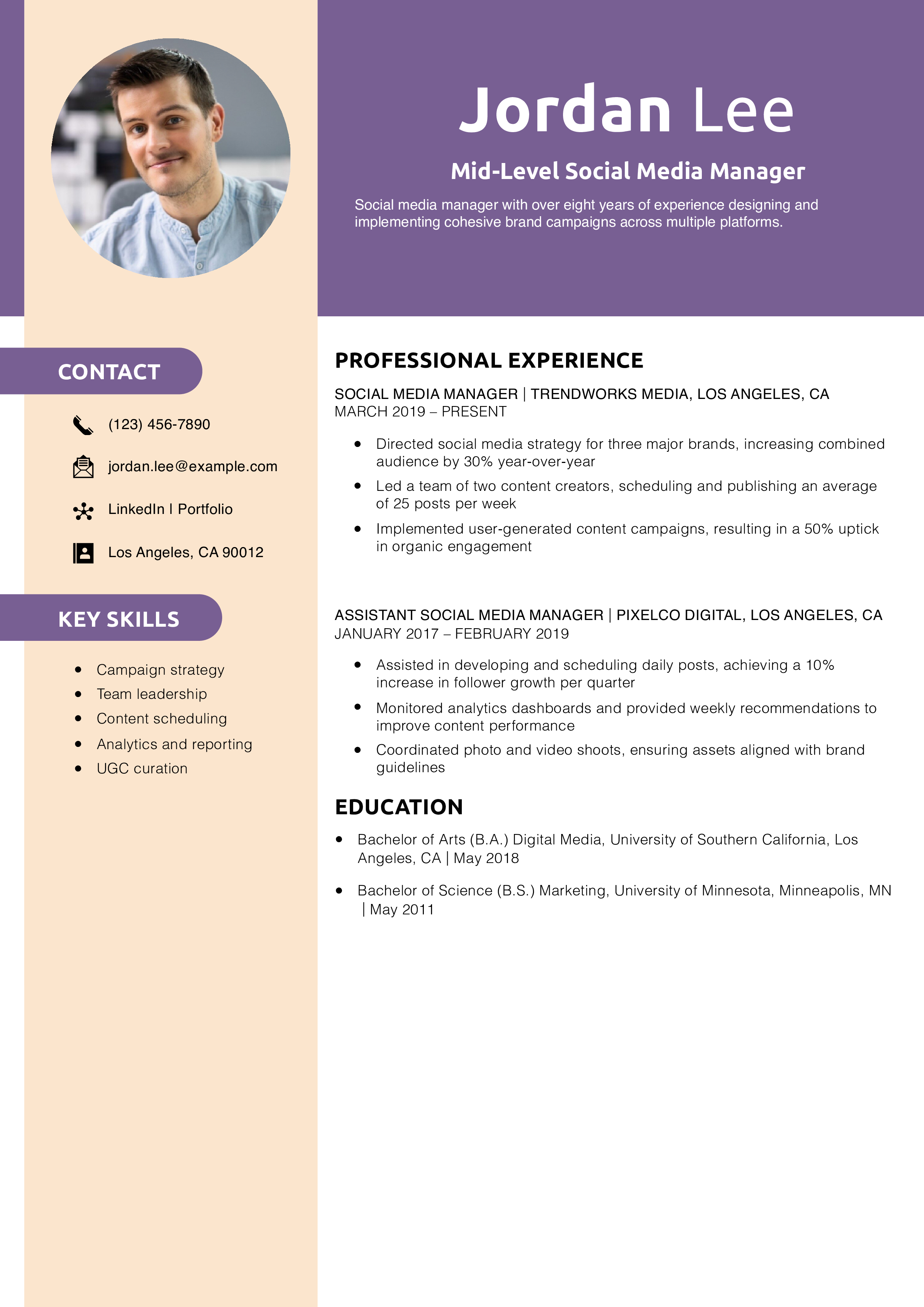 Mid-Level Social Media Manager Template Resume Example