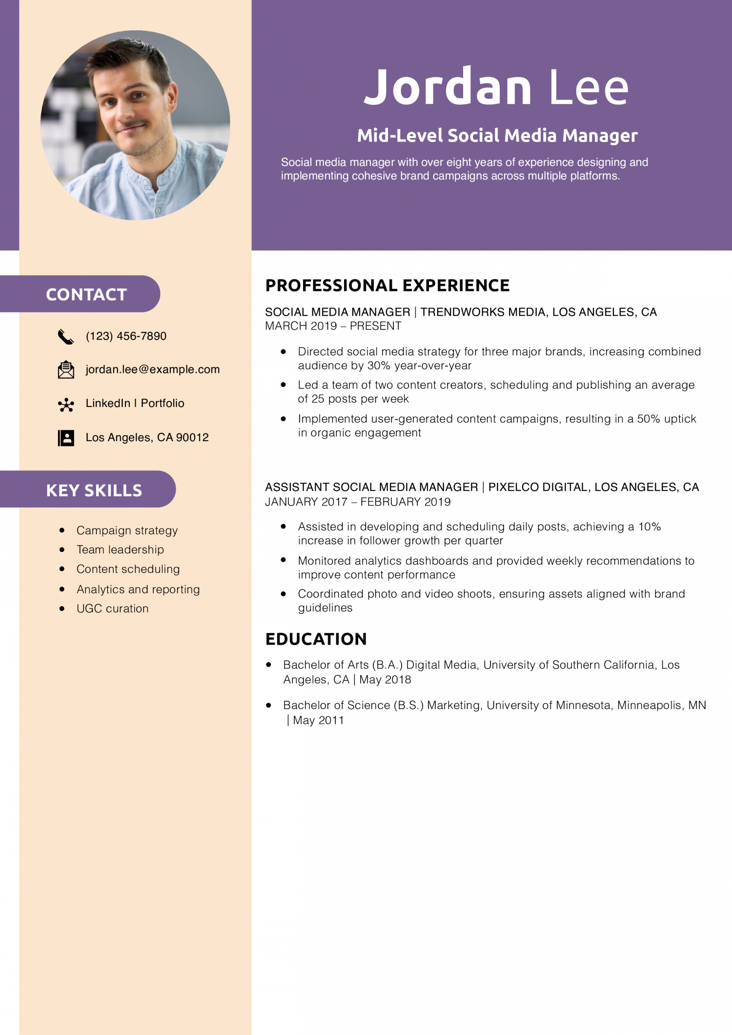 Mid-Level Social Media Manager Template Resume Example