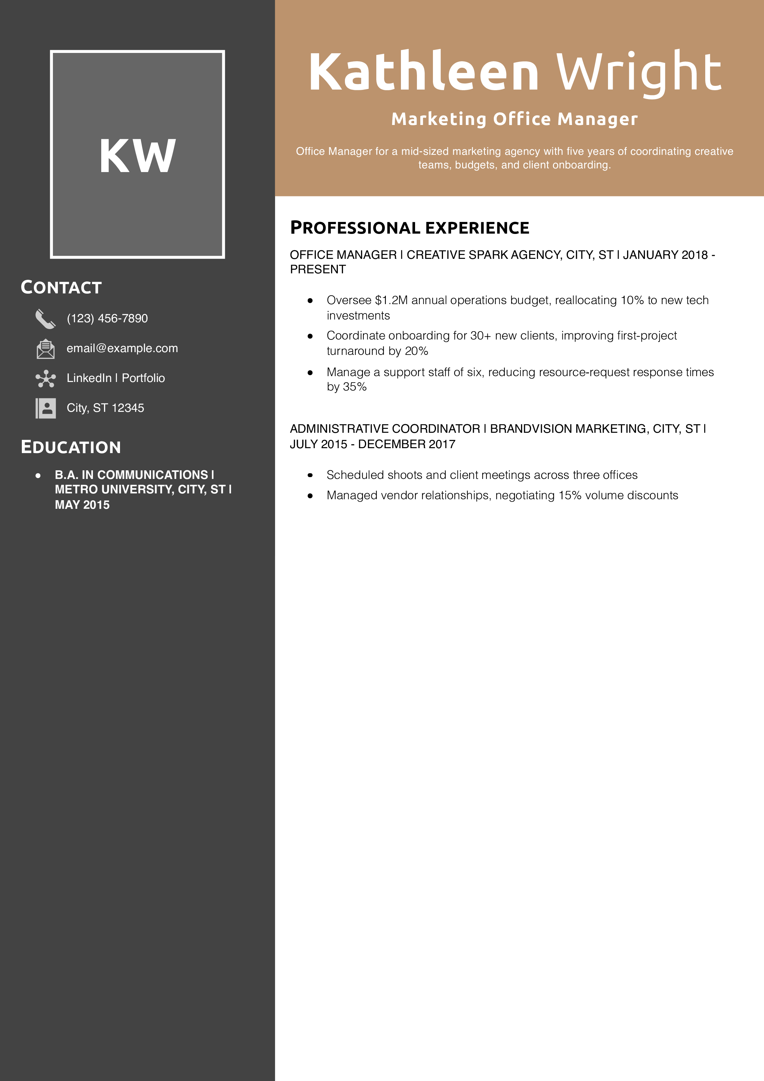 Marketing Office Manager Resume Example