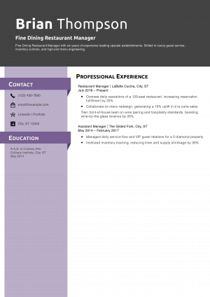 Fine Dining Restaurant Manager Resume Example