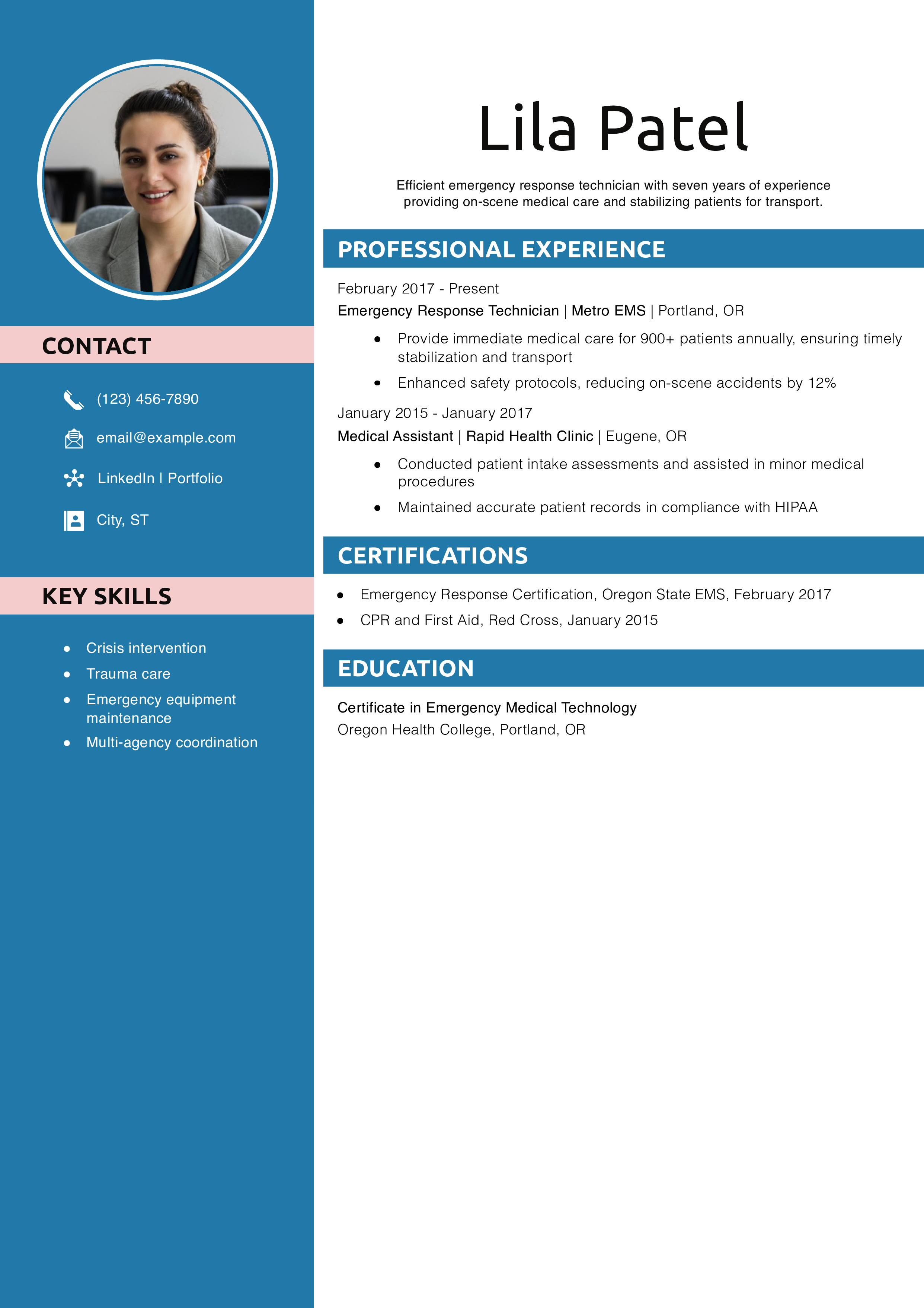 Emergency Response Technician Resume Example