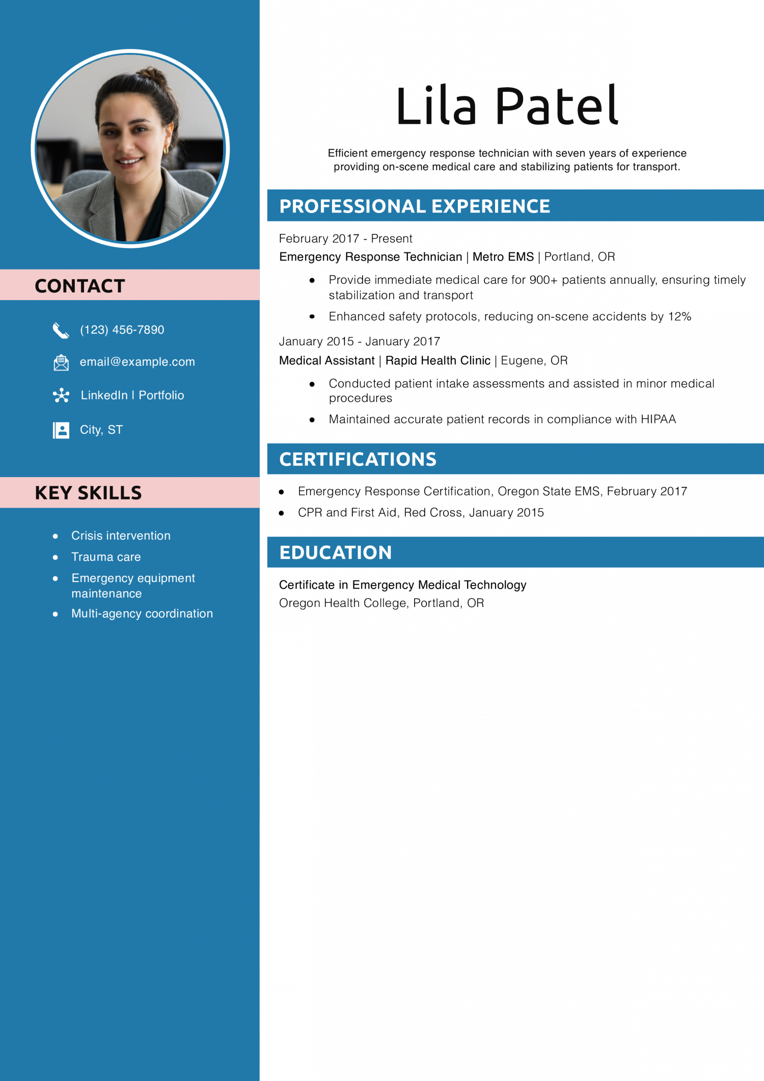 Emergency Response Technician Resume Example