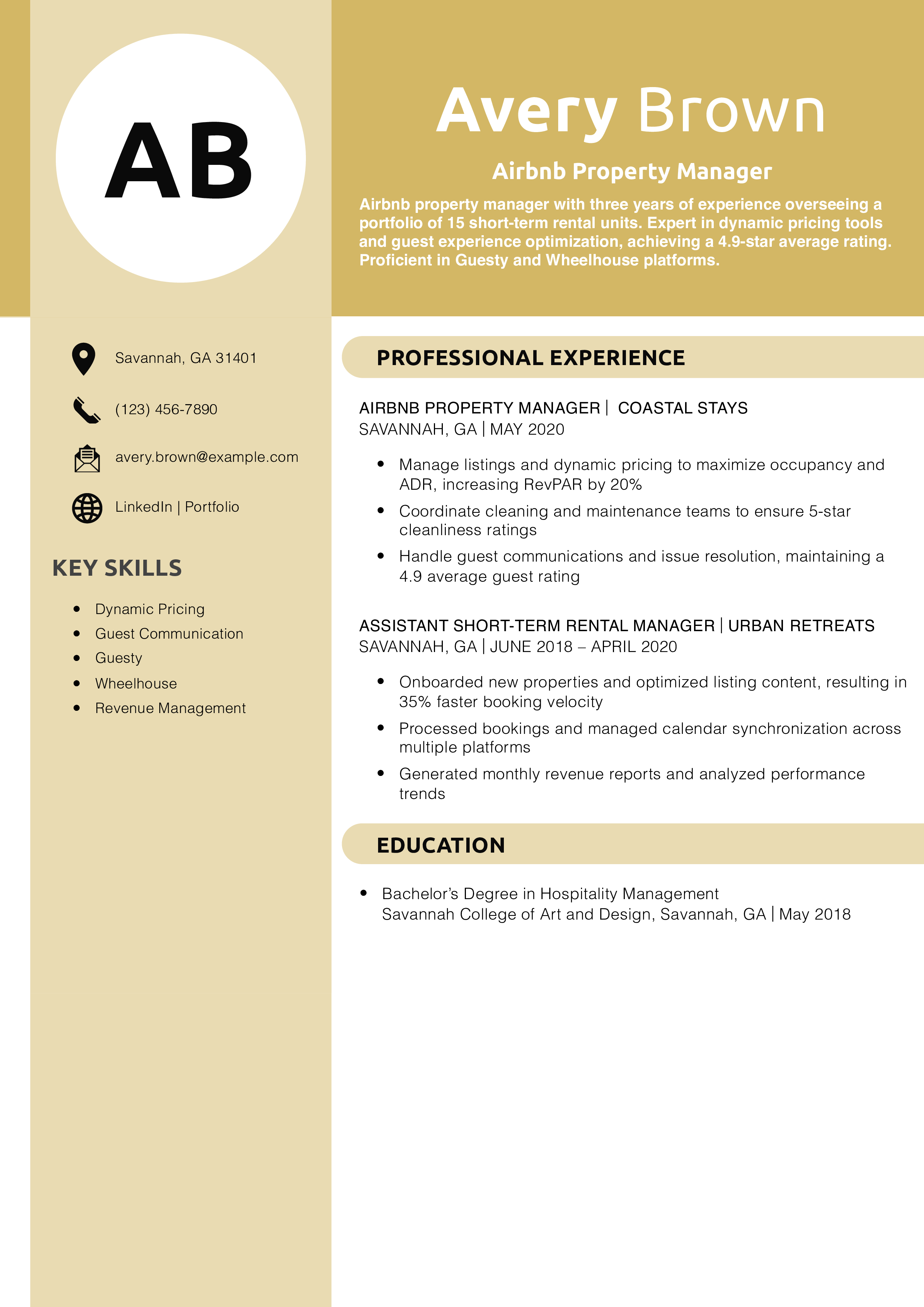 Airbnb Property Manager Resume Example