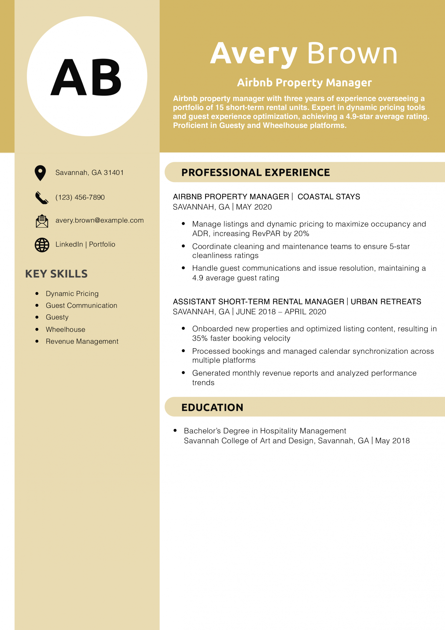 Airbnb Property Manager Resume Example