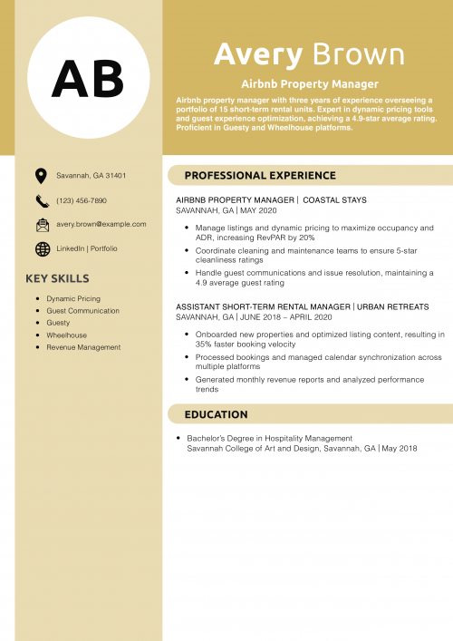 Airbnb Property Manager Resume Example