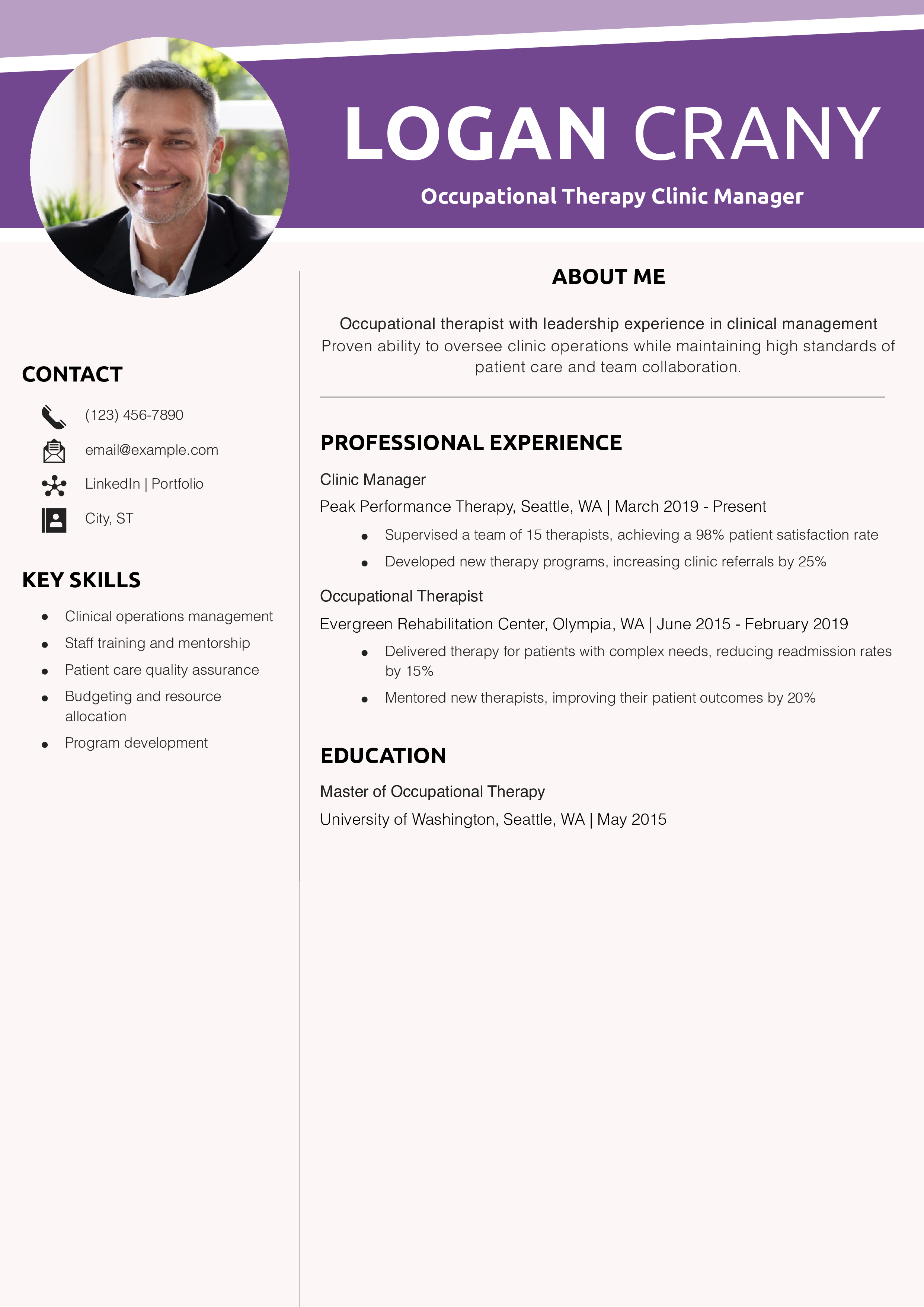 Occupational Therapy Clinic Manager Resume