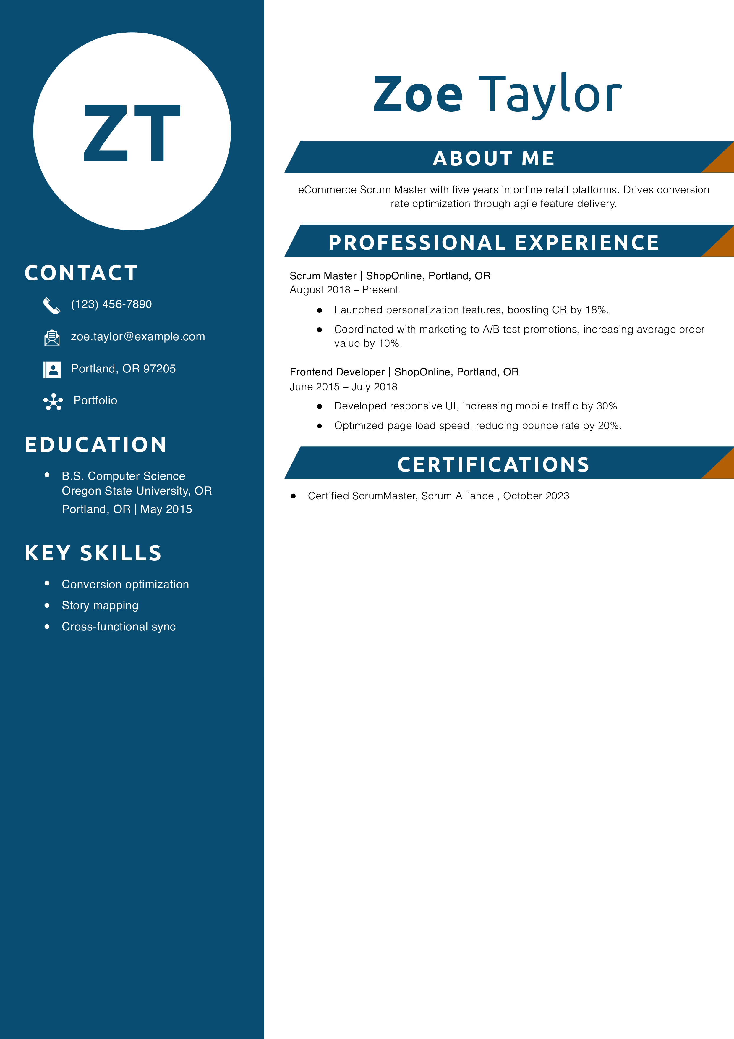 eCommerce Scrum Master Resume Example