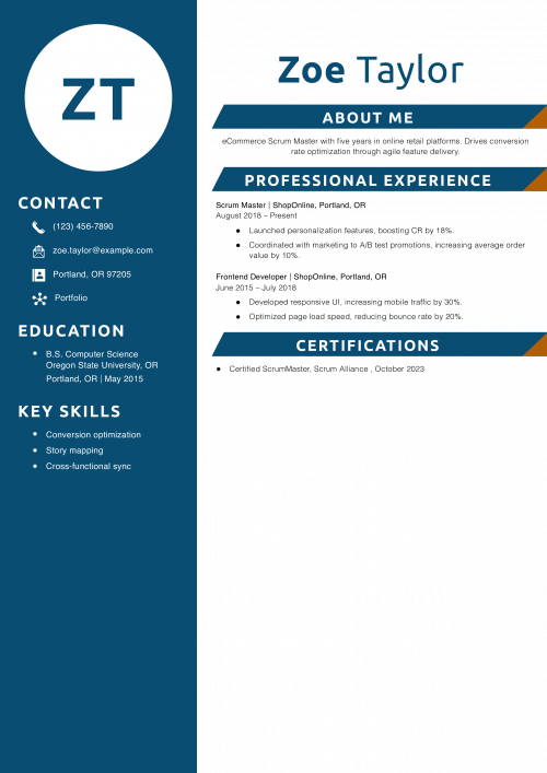 eCommerce Scrum Master Resume Example