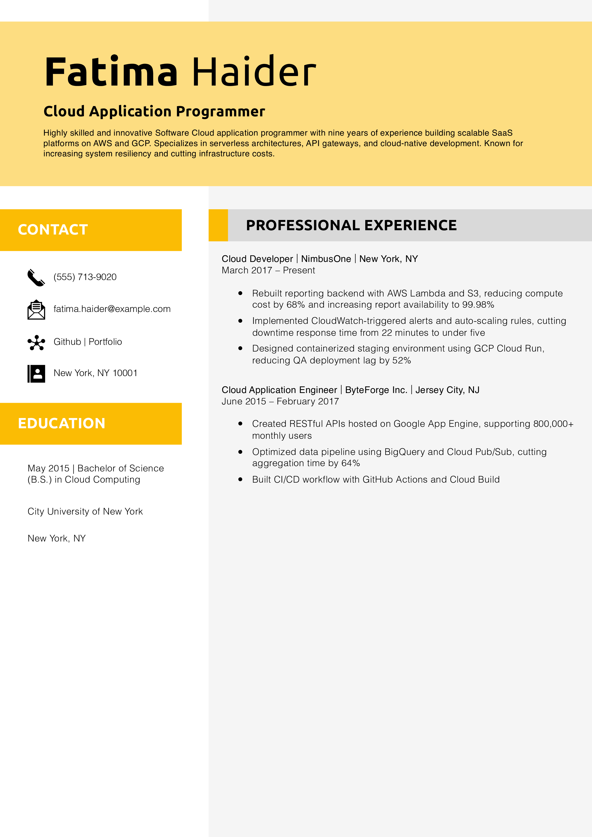 Cloud Application Programmer Resume Example