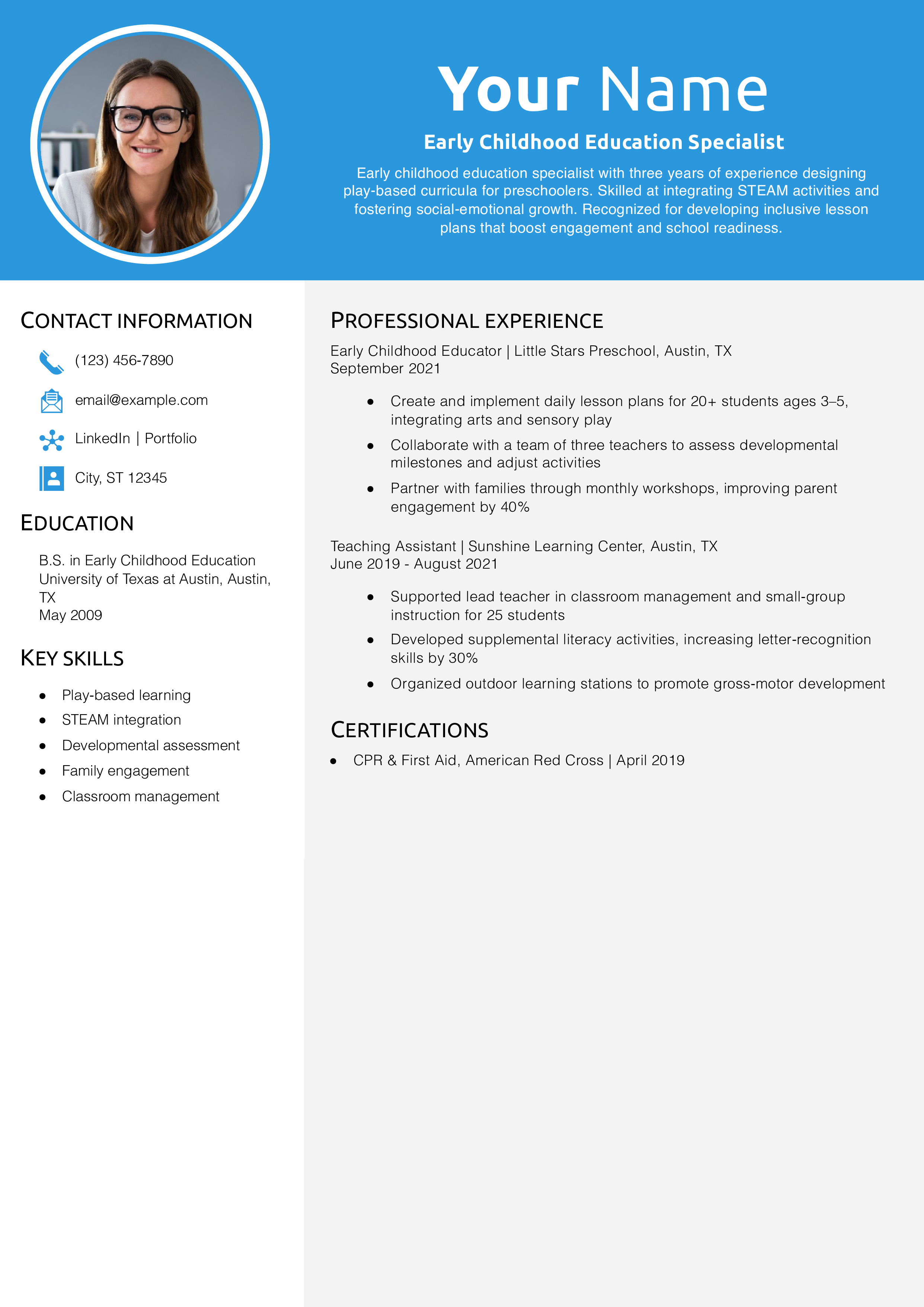 Early Childhood Education Specialist Resume Example