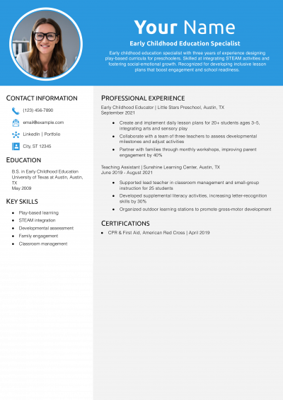 Early Childhood Education Specialist Resume Example