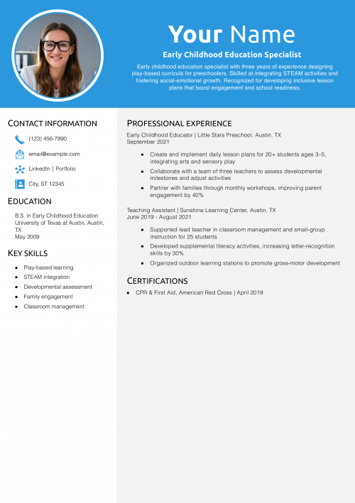 Early Childhood Education Specialist Resume Example