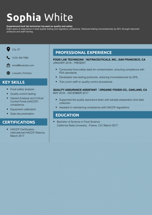 Food Lab Technician Resume