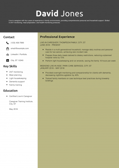 Live-In Caregiver Resume Example