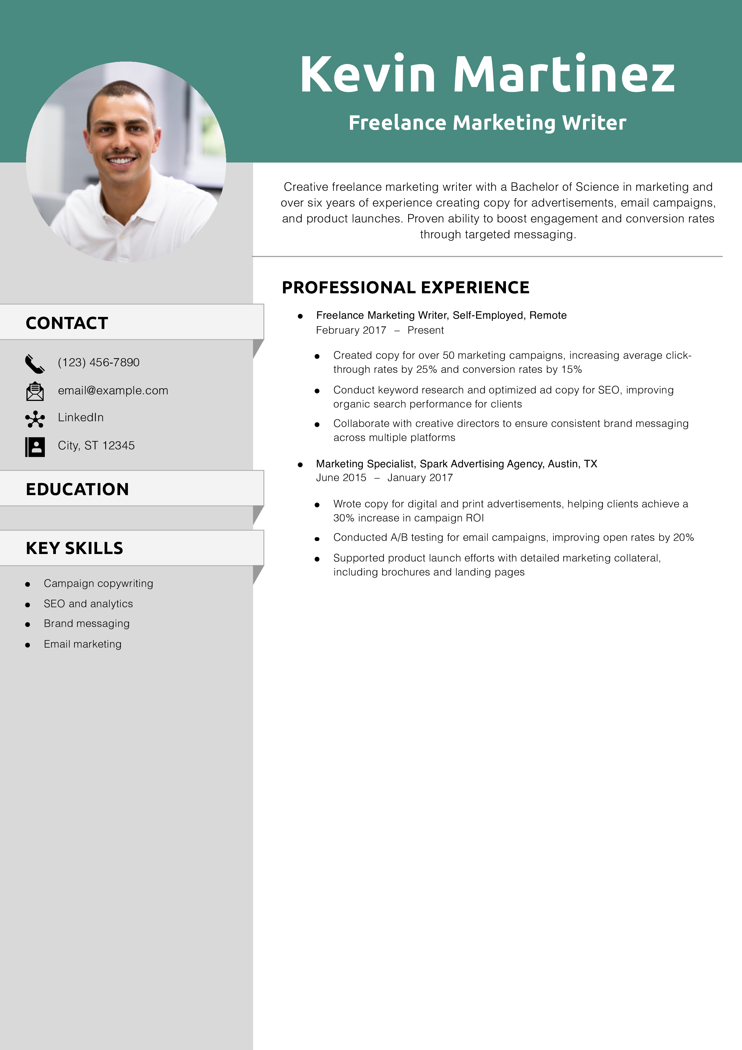 Freelance Marketing Writer Resume Example
