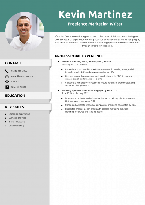 Freelance Marketing Writer Resume Example