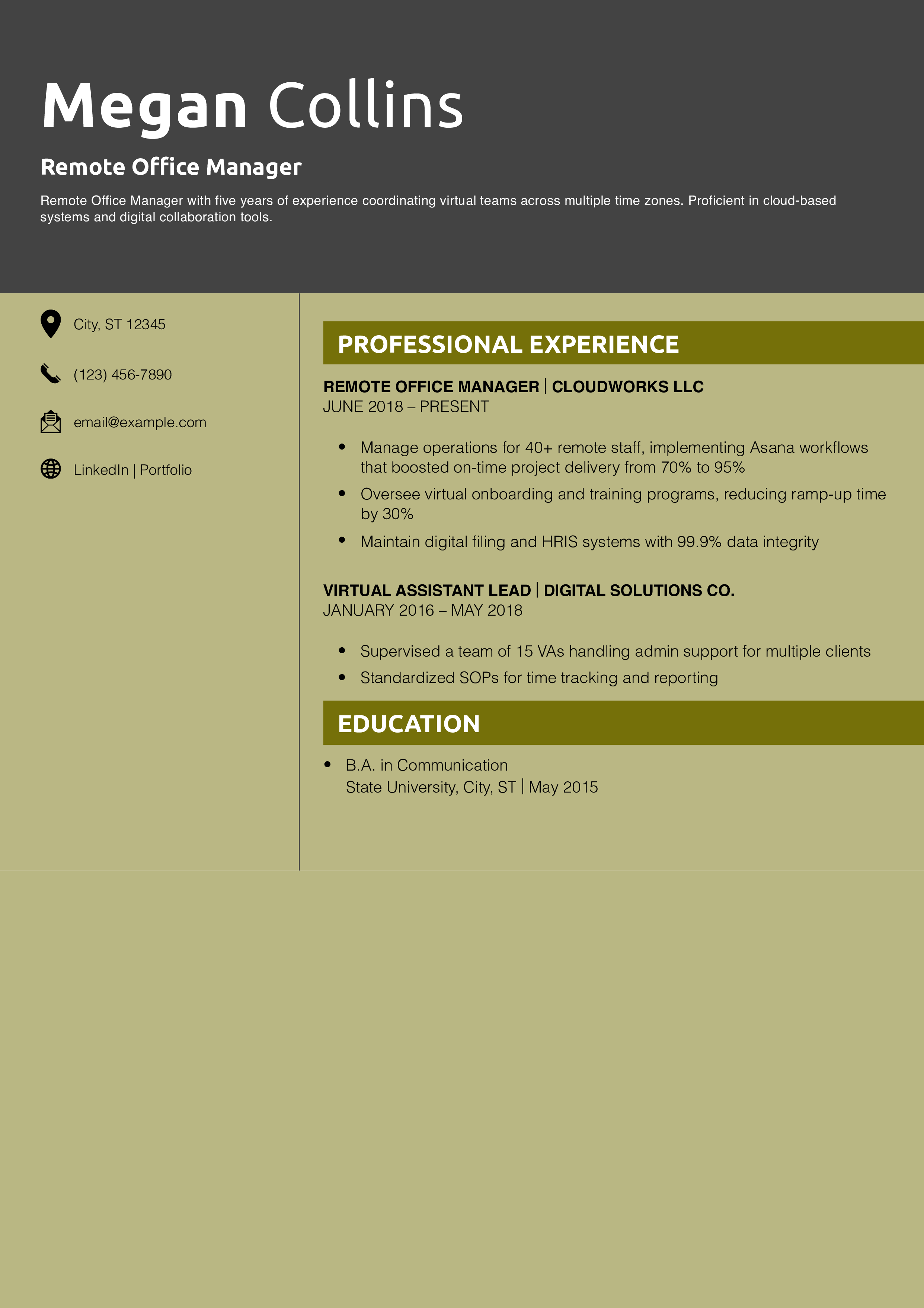 Remote Office Manager Resume Example